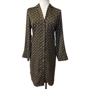 Michael Kors Shirt Dress Medium Brown Black Gold Long Sleeve Washable